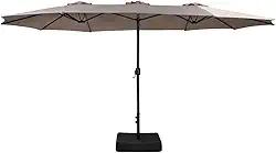 Guarda-sol Extragrande Dupla Face Com Base Incluída Para Piscina Jardim Área Externa - Ombrelone Mercado Com Manivela Prática Manuseio, Poliéster Premium e 12 Varetas de Ferro Resistente