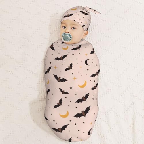 Image of Halloween Bat Newborn Swaddle Blankets Hat Sets Soft Baby Receiving Blanket Swaddle Sack for Baby Shower Infant Boy Girl Gift
