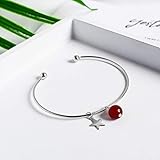 Armreif Für Frauen Sterling-,Persönlichkeit Moderne Einstellbar Red Crystal Pentagramm Anhänger Form Armreif Für Damen Urlaub Geschenk Weihnachten Geschenk Schm