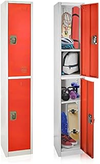 AdirOffice Large School Locker with 2 Doors 2 Hooks Storage Locker for Garage Storage - Office Storage Lockers (2 Door, Red)