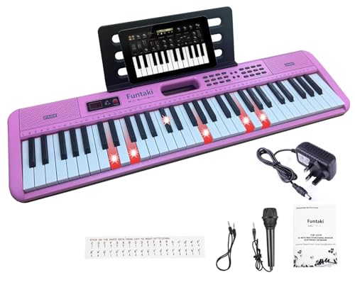 Funtaki Portable Kids Piano, 61 Keys, Lighted, Pink