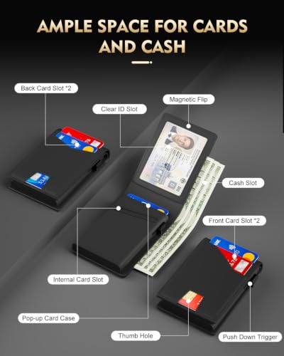 Image of Wallet for Men, RFID Blocking Slim Minimalist Wallet, Pop Up Card Holder