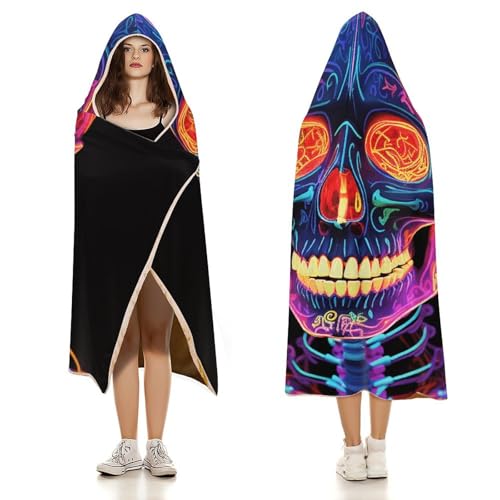 Couverture à capuche tête de mort phosphorescente, plaid polaire thermique isolant - 4