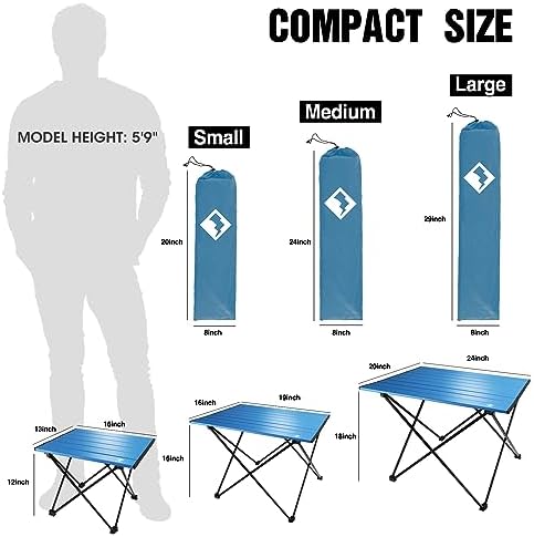 VILLEY Portable Camping Side Table, Ultralight Aluminum Folding Beach Table with Carry Bag for Outdoor Cooking, Picnic, Camp, Boat, Travel - Blue
