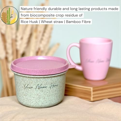 Image of Happy Cove Eco Friendly Rice Husk Wheat Straw Bamboo Fibre Coffee Mug & Snack Container - Personalized Gifts For Women | Customised Gifts For Women | Rakshabandhan Gift | Customized Gift | Chroma Pink