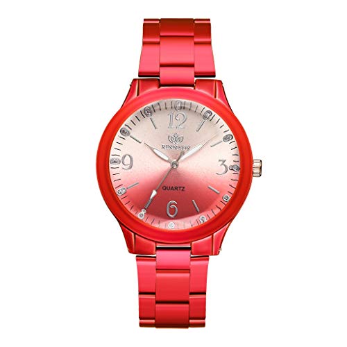 Preisvergleich Produktbild Uhr Damen, VECOLE Fashion Elegant Lässig Oberflächenverlauf Matt Zifferblatt Quarz Analoganzeige Uhrenarmband Präzises Uhrwerk 12 Stunden Zifferblatt(rot)
