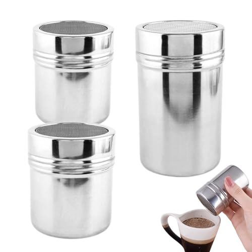 Esparcidor de azúcar en polvo, para hornear, dispensador de 3 piezas, acero inoxidable, equipo de cocina, para panadería, restaurante, cafetería, aperitivo
