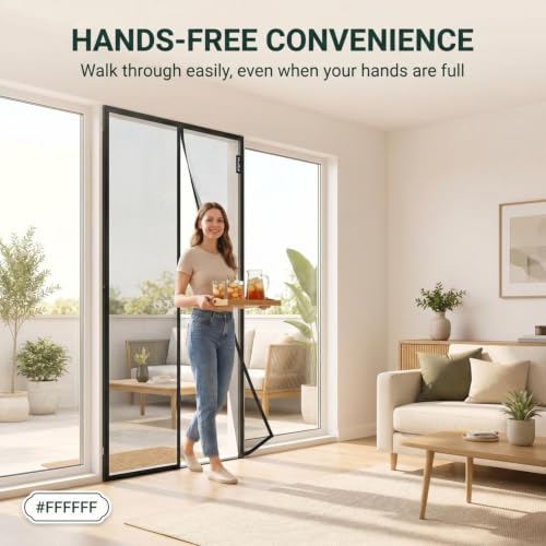 Image of HM World Magnetic Mosquito Net for Door Fiberglass Mesh Auto Closing Magnetic Screen Door with Self Adhesive Hook Tape Heavy Duty Insect Protection Easy Installation Black 7 Feet