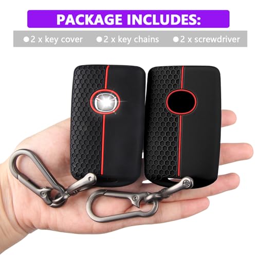 Image of QBUC 2PCS for Mazda Silicone Rubber Key Fob Cover with Keychain (4 Buttons) | for 2019-2025 for Mazda 3 6 Cx-5 Cx-50 Cx-30 Cx-9 Smart Key Replacement Protector Car Accessories