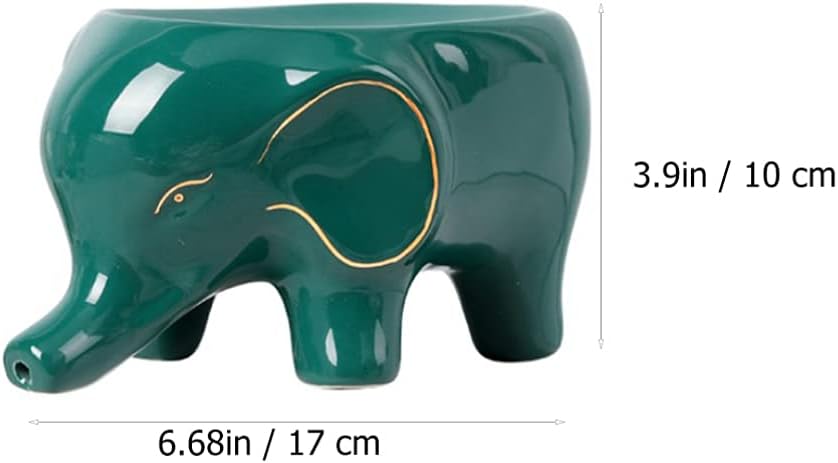 Ceramic Soap Dish Elephant Soap Holder Self Draining Dishes Saver Container Holder for Shower Bar for Bathroom (Green)