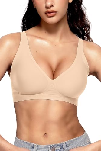 Image of Vertvie Jelly Wireless Bras for Women Push Up Plunge Seamless T-Shirt Bras No Underwire Supportive Full Coverage Bralettes