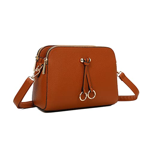 Borsa a Tracolla Donna Piccola con 3 Scomparti Capienti - Mano PU Pelle Sintetica - Borsetta Moda Borse Spalla- Crossbody Bag Cuoio