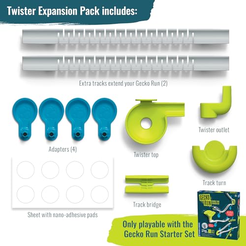Thames & Kosmos Gecko Run Marble Run Twister Expansion Pack – Extra Stunt for Vertical Marble Run Starter Set; Fast, No-Mess Setup with Residue-Free Nano-Adhesive Pads for Hours of Creative Play