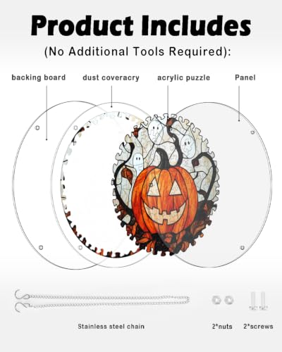 Image of Acrylic Jigsaw Puzzle Suncatcher Ghost Pumpkin Adult Puzzles Gifts 9.8 inch