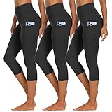 HIPOWER 3er Pack Leggings Damen mit Taschen Capri Sporthose 3/4 Hose Damen 7/8 Caprihose High Waist Yoga Sommer Sportleggings für Fitness Gym
