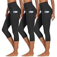 HIPOWER 3er Pack Leggings Damen mit Taschen Capri Sporthose 3/4 Hose Damen 7/8 Caprihose High Waist Yoga Sommer Sportleggings für Fitness Gym