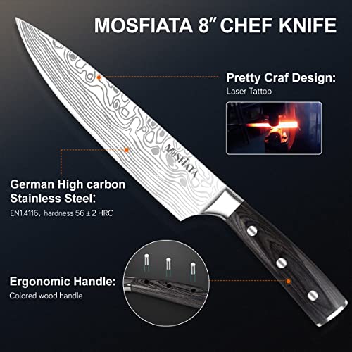 MOSFiATA Set Coltelli da Cucina Professionali, Coltello Cucina da Chef Professionale con Affilatore e Protezione del Dito, 3 Pezzi - immagine 3