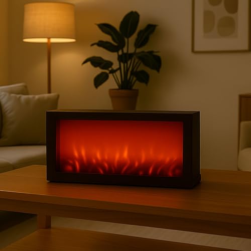 Image of LED Fireplace Lamp Realistic Flame Effect, Vintage Mantel Design, Cozy Ambient Lighting for Home & Office (Black)