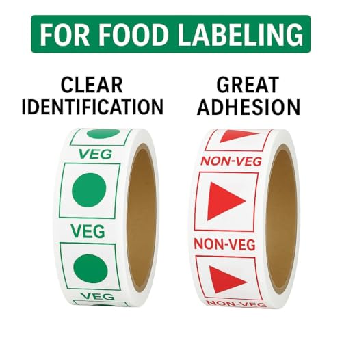 Image of Veg & Non-Veg Printed Tape Combo | Pack of 144 Rolls | 35 m x 24 mm (1 inch) | Self Adhesive BOPP Tapes with Green & Red Markings | Ideal for Food Packing & Box Sealing