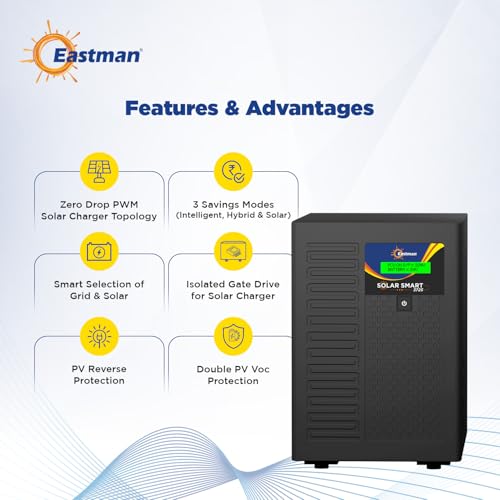 Image of Eastman Smart 3725 Pure Sinewave Solar Inverter 2500VA /24V | Reliable Power Backup for Home,Office & Shops | Intelligent, Hybrid & Solar | Warranty 36 Months on Product,10 Years Transformer