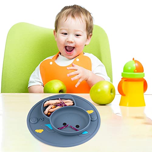 Baby Divided Plate Placemat Silicone- Portable Non Slip Child Feeding Suction Plate For Children Babies And Kids Bpa Free Baby Dinner Plate Microwave Dishwasher Safe (Bijou Blue) #TOP4