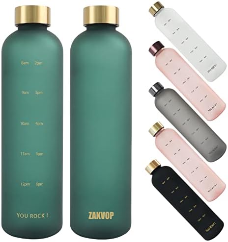 ZAKVOP 32oz Water Bottles with Times to Drink, Motivational Water Bottle with Time Marker, BPA Free Reusable Water Bottle with Hydrating Reminder for Gym Fitness Workout Travel (Green)