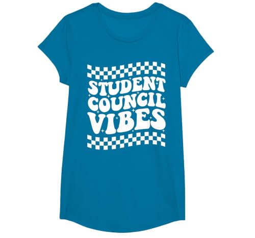 Student Council Vibes Retro Groovy School Student Council T-Shirt, Girls, Sapphire Blue, X-Small