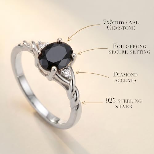 Image of Rylos Sterling Silver Classic Birthstone Ring - 7X5MM Oval Gemstone & Diamonds - Women's Jewelry, Sizes 5-10