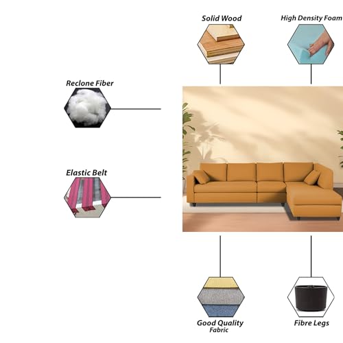 Image of Florian RHS 6 Seater L Shape Sofa Set for Living Room (Orange Fabric) Premium Fabric Sofa