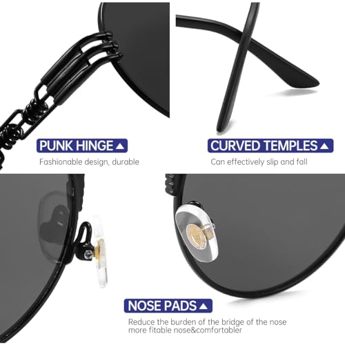 Round Steampunk Sunglass - Vintage Circle Shades, Unique punk Metal Frame 6