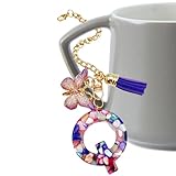 Abalorio de taza | Abalorio de botella de agua con letra con mariposa y borla, colgante moderno para mochila, llavero con inicial de taza para niñas, escuela, trabajo, gimnasio al aire libre, Refer to