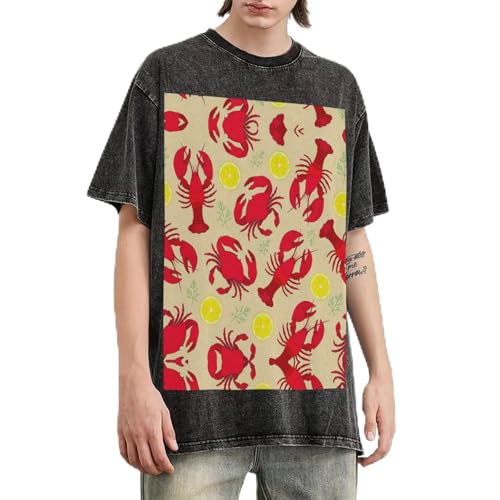 T-shirt homard et crabe pour homme coupe oversize en coton délavé vintage