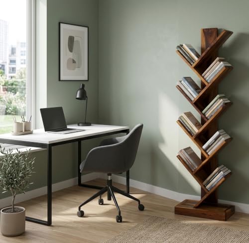 Image of Solid Sheesham Wood Book Shelf (Honey Finish, 29D x 42W x 140H)