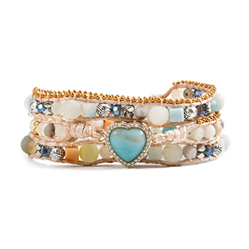 Ygline Natural Stone Bracelet 5 Wraps Bracelet Handmade Blue Color Boho Bracelet For Women Bracelet (3Wrap-Amazonite) #TOP20