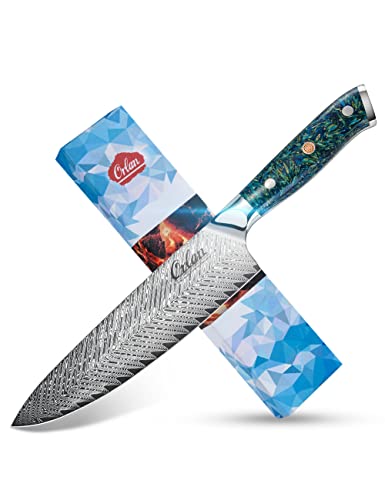 Orlan Chef Knife - 8 inch Kitchen Chef - Japanese VG10 Stainless Steel Blade - Professional Damascus Chef's Knife - G10 Handle - with Sheath & Case - RoyalBlue