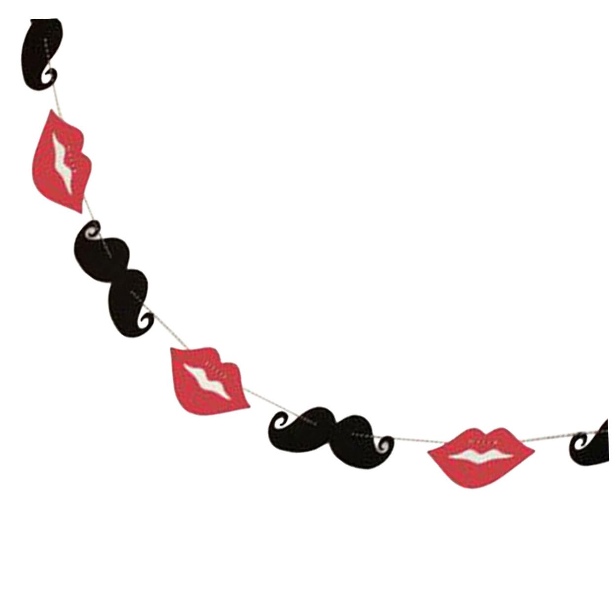 Guirlande Décorative Moustaches et Lèvres Rouges 2 Mètres en Papier Cartonné Rouge et Noir Bannière de Mariage Saint-valentin Fiançailles Décoration de Fête Petite Taille