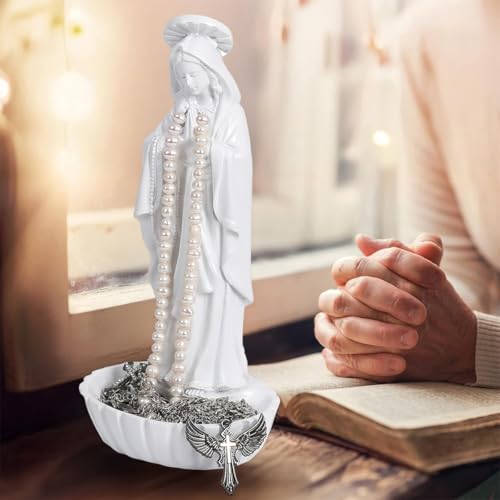 Estatua Virgen María Católica Blanca 25.9 cm Resina miniatura 5