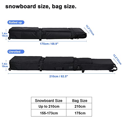 Ski Bags For Air Travel With Wheels - Snowboard Bag Up To 210Cm 900D Heavy Duty Oxford Waterproof Fabric, Large Capacity Adjustable Length Padded Ski Bag, Fits Skiing Boards Or Snowboarding Boards Foldable Easy To Store #TOP5