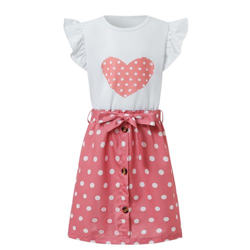 Girl's Summer Casual Round Neck Cap Sleeve Ruffle Sleeveless Polka Dot A-Line Dress