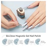Bevimee Cat Eye Gel Nail Polish Silver Cats Eye Gel Polish Magnetic Polishes for Nail Art Long Lasting UV Gels Silver 12ml - Image 2
