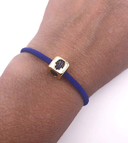 Image of Art & Designs by AA Hamsa Hand Gold Plated Square Adjustable Bracelet Blue Cord