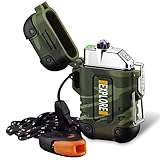 lcfun Arc Lighter Outdoor Waterproof Windproof Plasma Lighter Rechargeable USB Electronic Lighters with Emergency Whistle for Camping,Adventure,EDC Gear, Survival Tactical (Green)