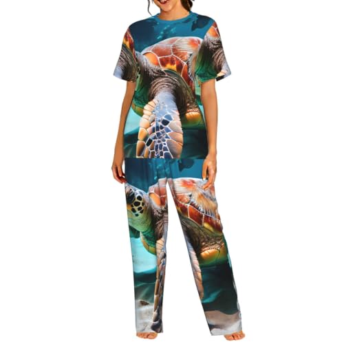 Pyjama tortue de mer femme ensemble vêtement de nuit short confortable