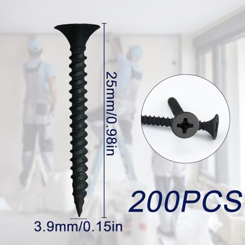 Magazinierte Schnellbauschrauben Grobgewinde 200 Stück Trockenbau Schrauben Schwarz Universalschrauben 3,9 x 25 mm für Automatische Kettennagelpistole