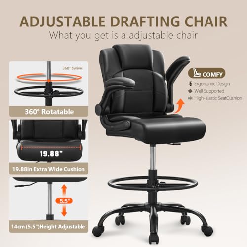 Image of BOSMILLER Drafting Chair,Tall Office Chair for Standing Desk with Adjustable Height,Counter Computer Chairs with Footrest for Home,Drawing or Counter Height Use
