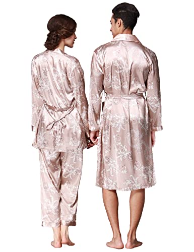 Image of ZUEVI Men's Kimono Robe Silk Satin Long Sleeve Spa Bathrobe Lightweight Soft Silky Pajamas Robes