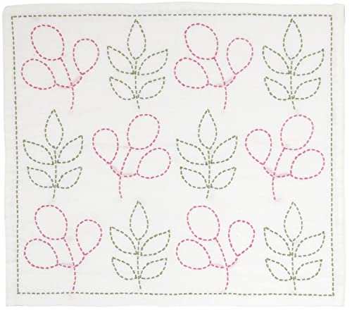 原ウール 刺し子のふきん 刺し子 キット 北欧 モダン 布巾 伝統柄 日本製 猫 綿100 07.葉っぱ