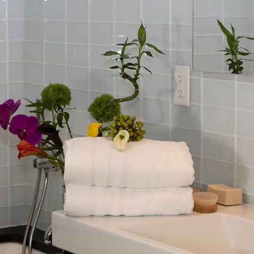 Mosobam 4DT4SUS700WTH Luxury Turkish Set Of 4 Bath Towels 30X58 White 700 Gsm Bamboo Viscose & Aegean Turkish Combed Cotton thumb #1