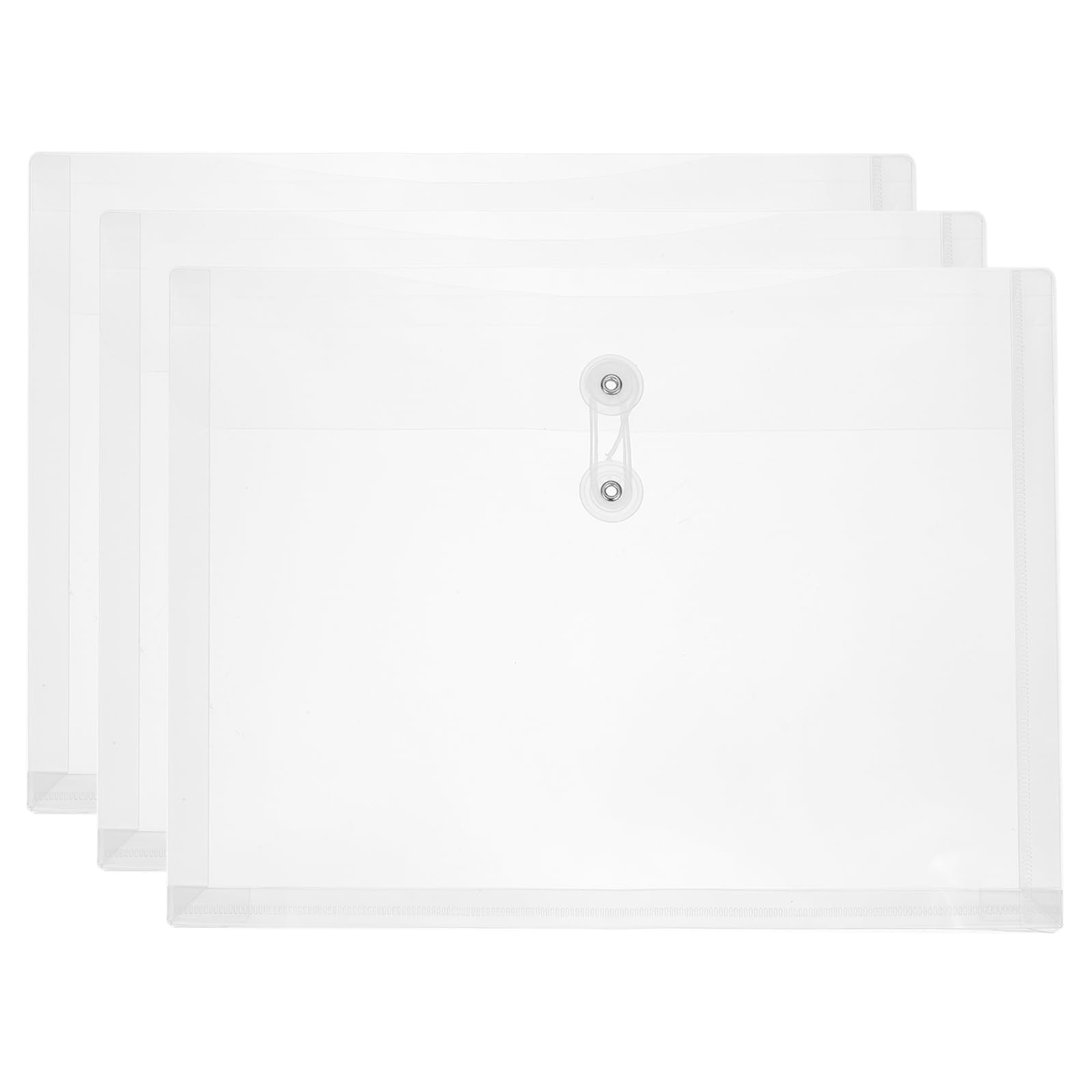 PATIKIL 3Pcs Plastic Envelopes with Button String Tie Closure, Letter A4 Size File Document Folders Envelopes for Home Work Office Organization, Clear