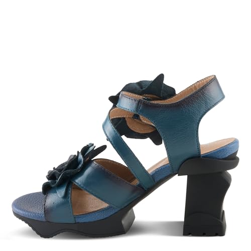 Image of Spring Step L'Artiste Shelly - Women's Hand-Painted Floral Leather Platform Sandal with Adjustable Ankle Strap - Artistic Block Heel For Everyday Wear